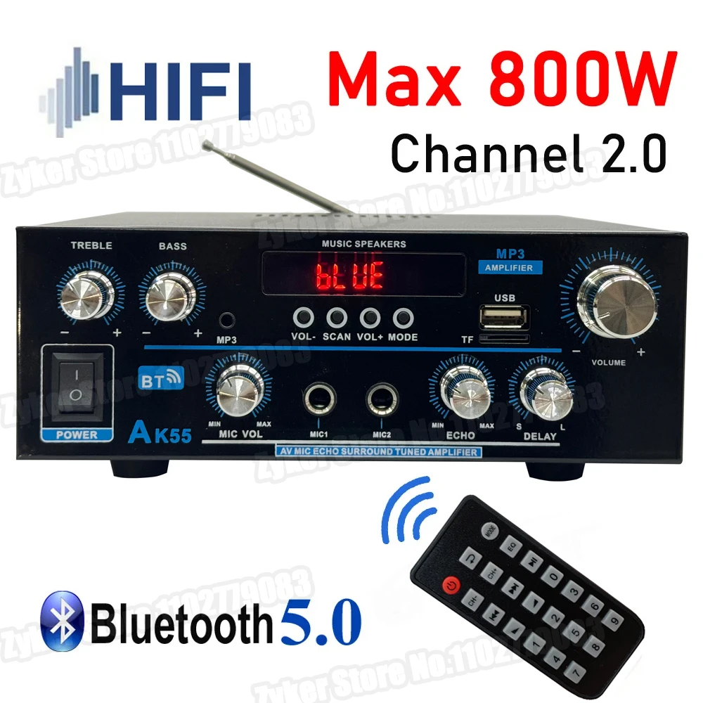 S93f9e51e50914ddc91a084c477700022k.webp AK55 Digital Sound Amplifier for Car Bluetooth 5.0 Audio Amplifier for Home Karaoke Channel 2.0 HiFi Stereo Car Subwoofer AMP - Image 1
