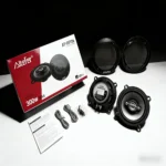 Two 5-inch 300W dual-channel car HIFI coaxial speakers, full-range stereo sound, 4.0 surround sound, 36V safe voltage.